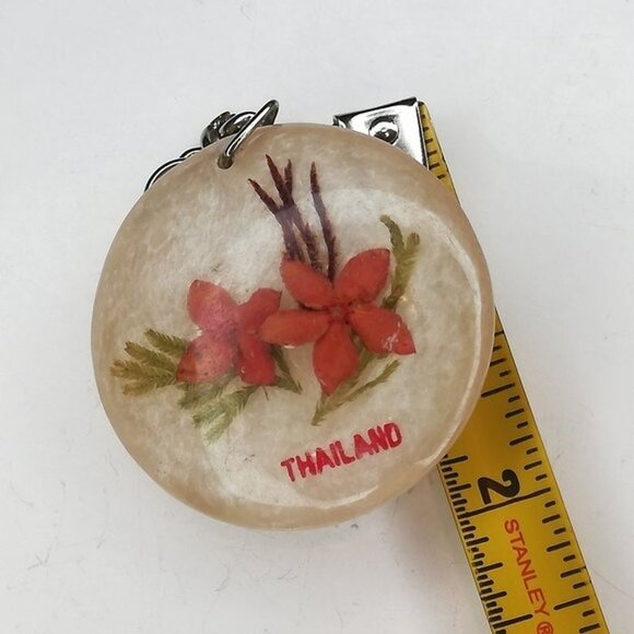 Pressed Dried Flowers Thailand Round Pendant Keychain Holder - Picture 8 of 8